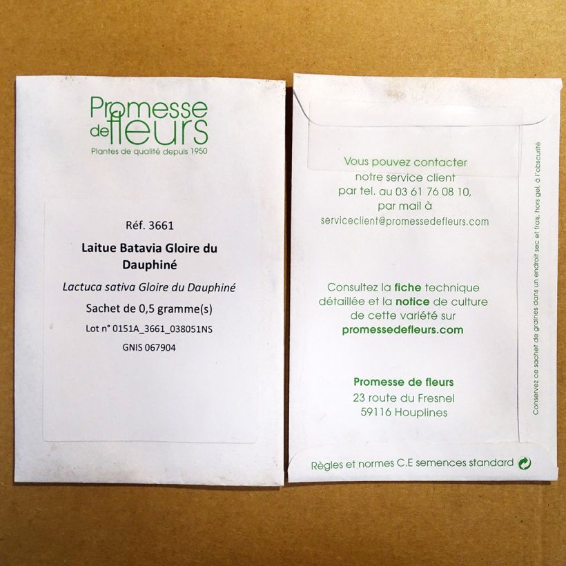 Voorbeeld van een exemplaar van Bataviasla Gloire du Dauphiné het zakje met 400 zaden zoals geleverd