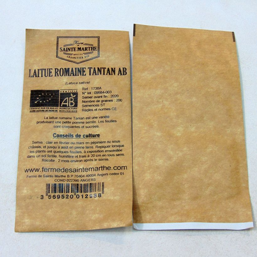 Voorbeeld van een exemplaar van Romaine sla Tantan BIO - Ferme de Sainte Marthe het zakje met 200 zaden zoals geleverd