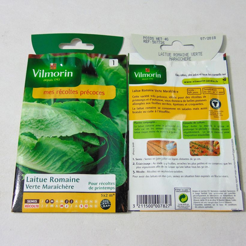 Voorbeeld van een exemplaar van Romaine sla Groene Maraîchère - Vilmorin het zakje met 3200 zaden (4g) zoals geleverd