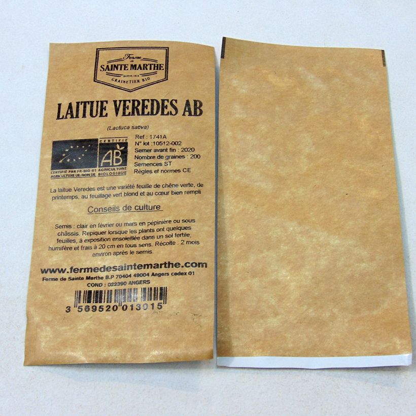 Voorbeeld van een exemplaar van Pluksla Veredes BIO - Ferme de Sainte Marthe het zakje met 200 zaden zoals geleverd