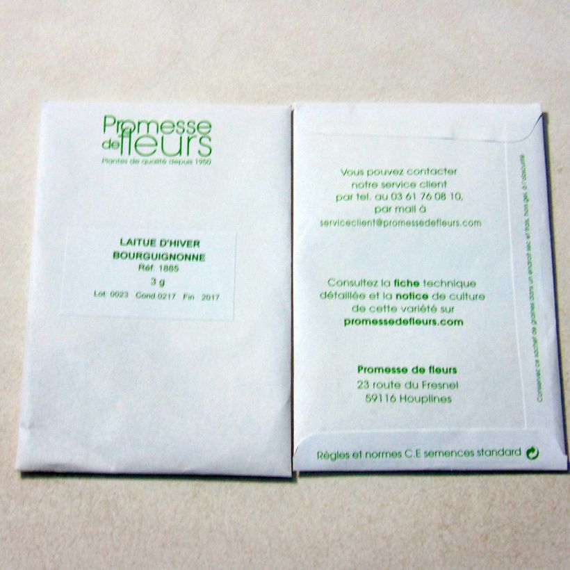 Voorbeeld van een exemplaar van Botersla Bourguignonne het zakje met 2500 zaden (3g) zoals geleverd