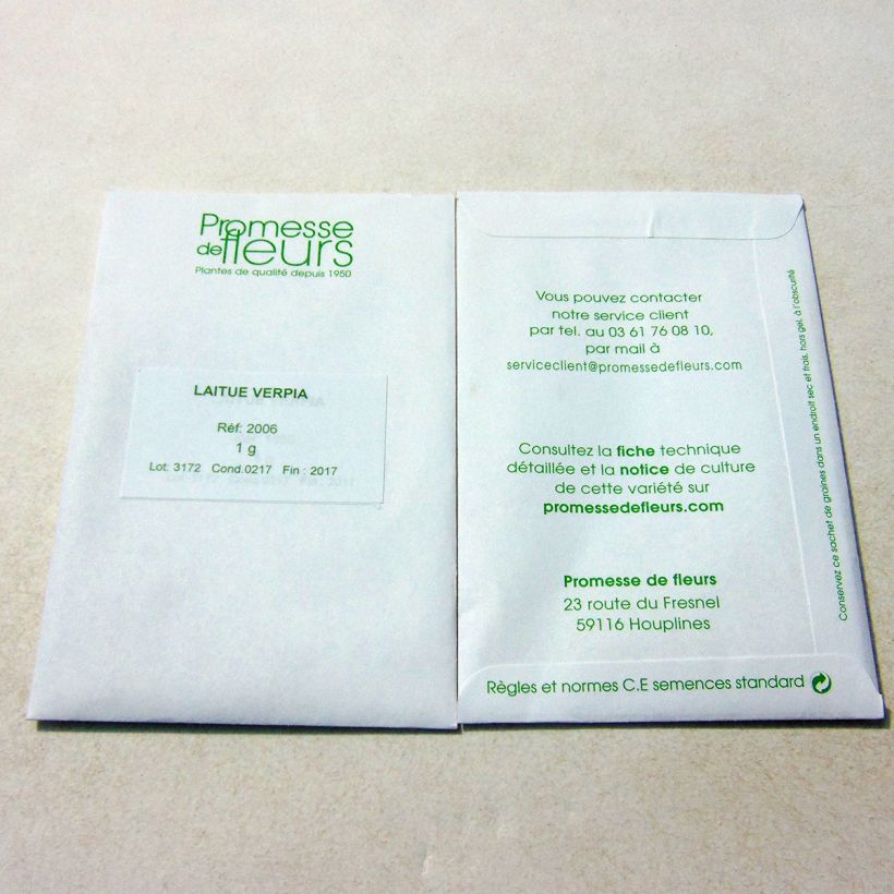 Voorbeeld van een exemplaar van Kropsla Verpia het zakje met 800 zaden (1g) zoals geleverd