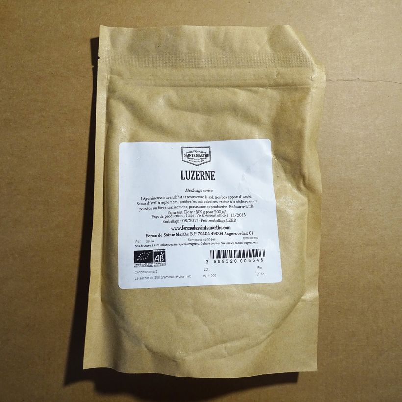 Voorbeeld van een exemplaar van Luzerne BIO - Medicago sativa het zakje met 500 zaden (1g) zoals geleverd