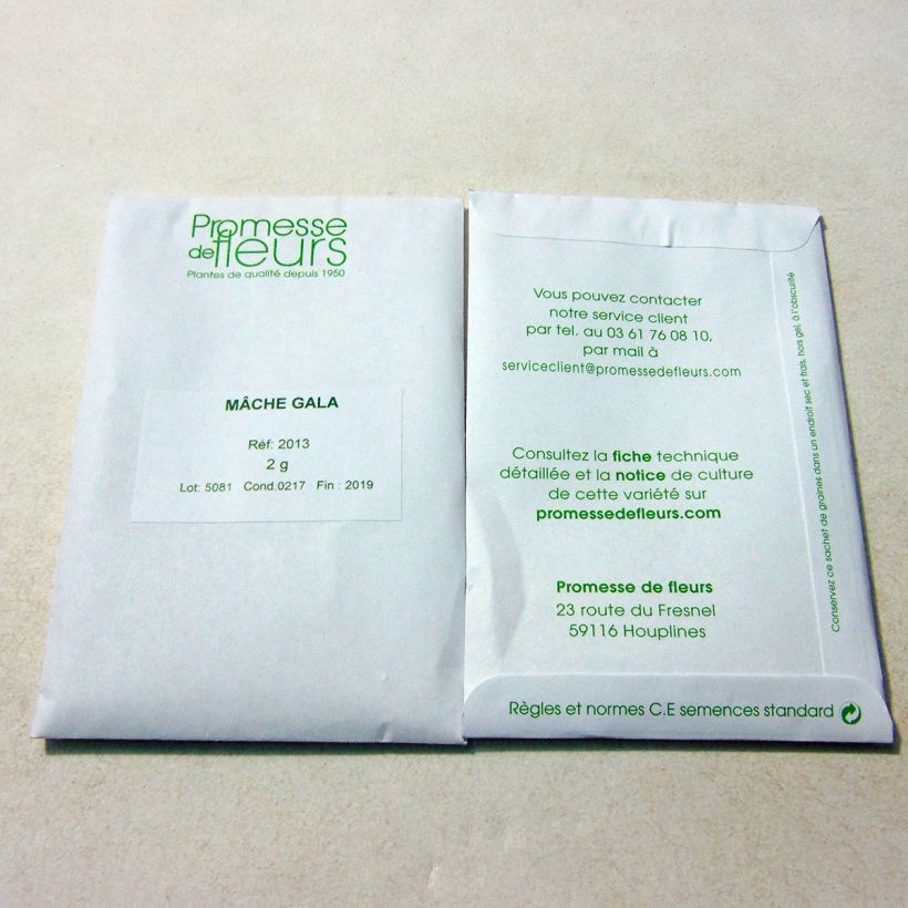 Voorbeeld van een exemplaar van Veldsla Gala het zakje met 1500 zaden (2g) zoals geleverd