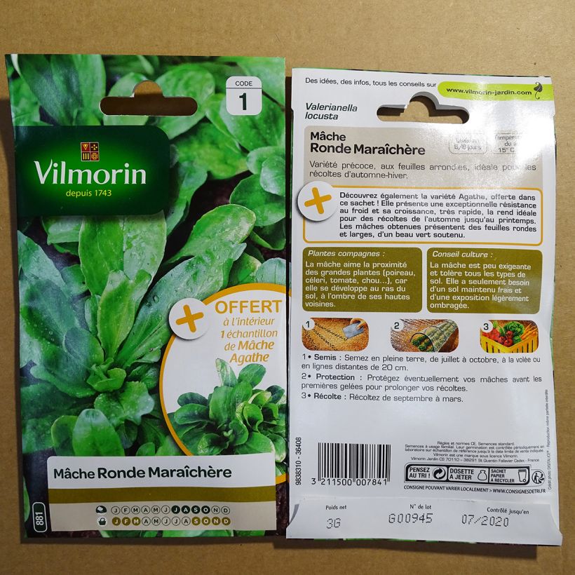 Voorbeeld van een exemplaar van Veldsla Ronde Maraîchère - Vilmorin het zakje met 1900 zaden (3g) zoals geleverd