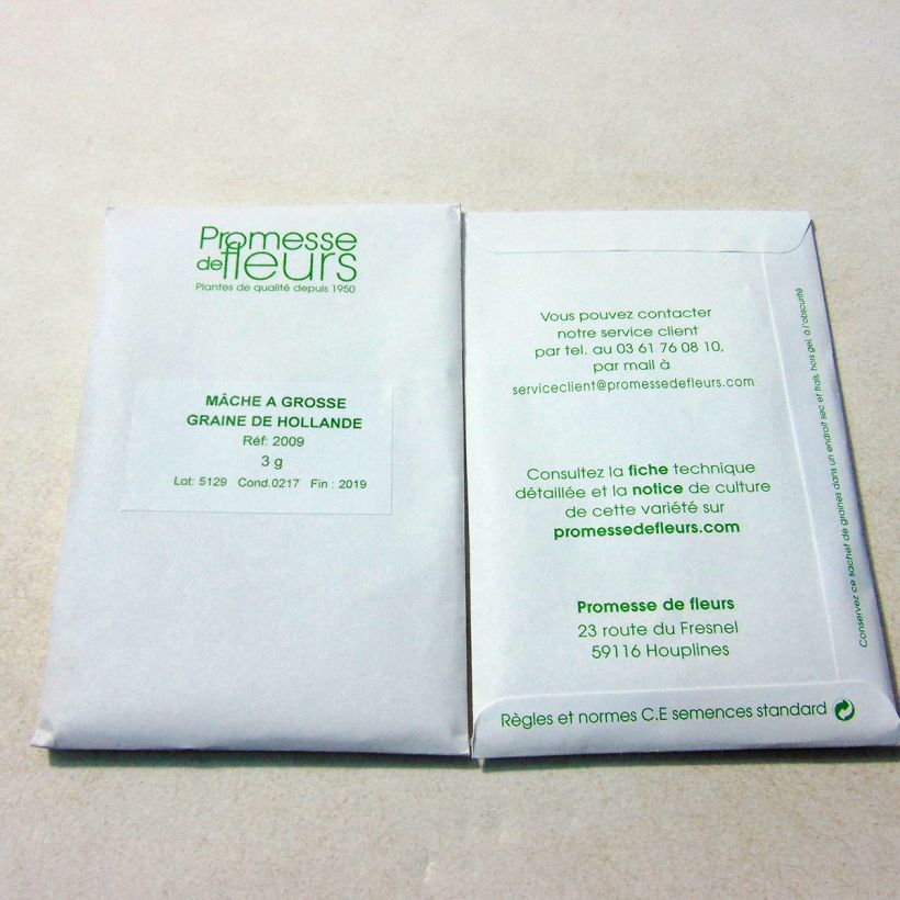 Voorbeeld van een exemplaar van Veldsla Grofzadige het zakje met 1000 zaden (3g) zoals geleverd