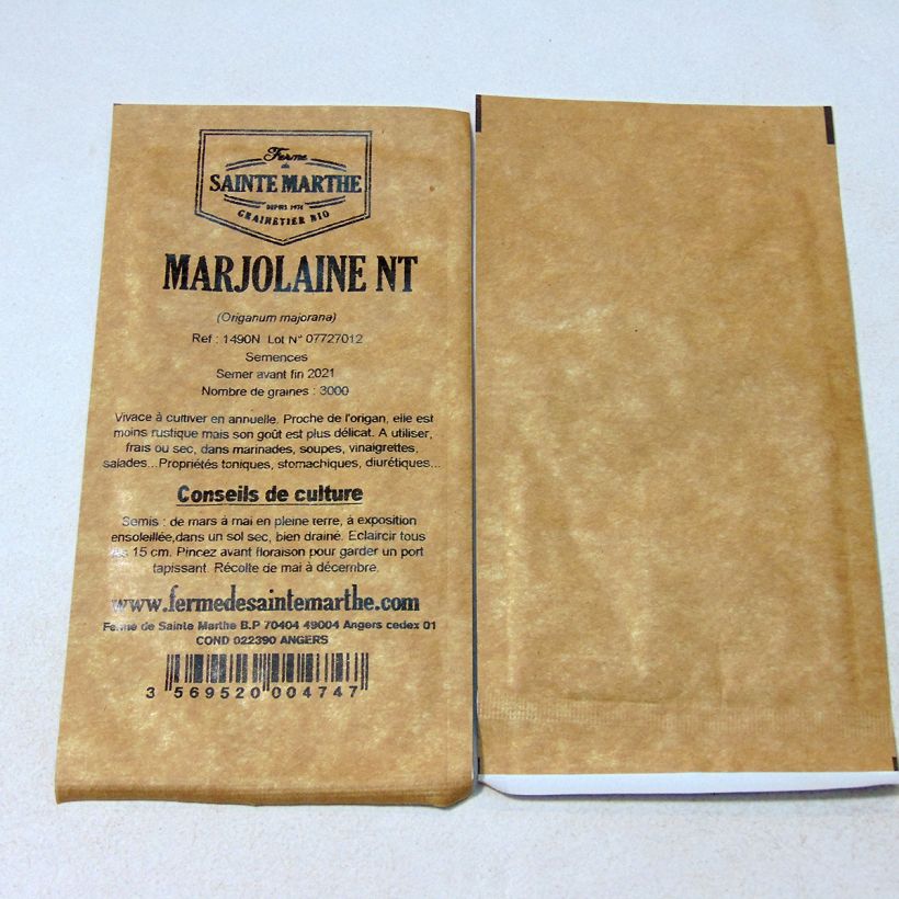 Voorbeeld van een exemplaar van Echte marjolein Ferme de Sainte Marthe - Origanum majorana het zakje met 3000 zaden zoals geleverd