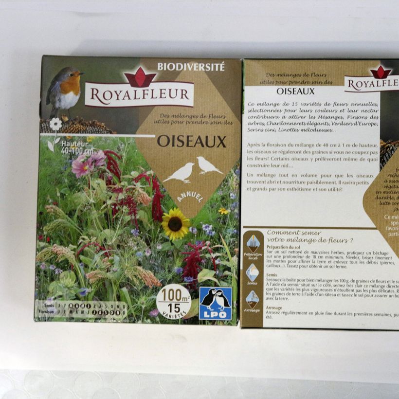 Voorbeeld van een exemplaar van Vogelverzorgingsmengsel - Doos voor 100 m² het zakje zaden van 100 gram zoals geleverd