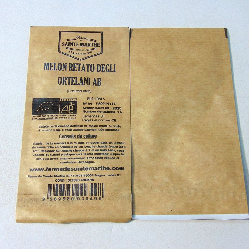 Example of Meloen Retato Degli Ortolani BIO - Ferme de Sainte Marthe het zakje met 15 zaden (Sachet de 15 grainesg) as you get