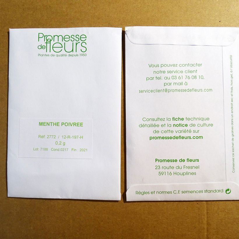 Voorbeeld van een exemplaar van Pepermunt - Mentha piperita (zaad) het zakje met 2000 zaden (0,2g) zoals geleverd