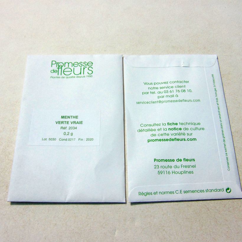 Voorbeeld van een exemplaar van Groene munt - Mentha spicata (zaad) het zakje met 2000 zaden (0,2g) zoals geleverd