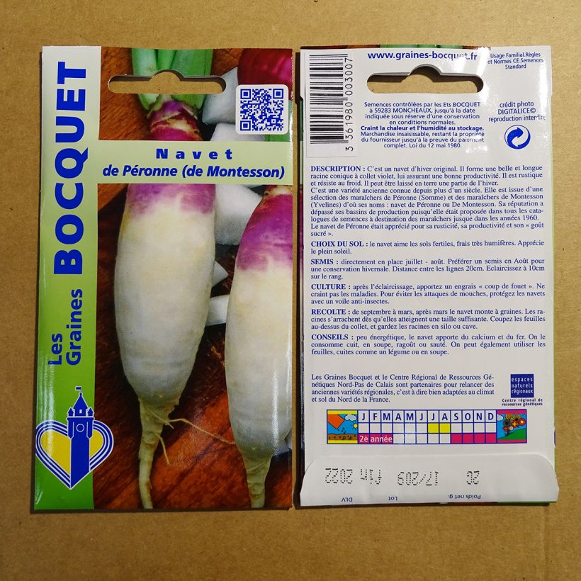 Voorbeeld van een exemplaar van Knolraap Van Péronne het zakje met 800 zaden (2g) zoals geleverd