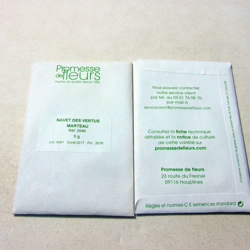 Voorbeeld van een exemplaar van Raap Vertus Marteau het zakje met 2000 zaden (5g) zoals geleverd
