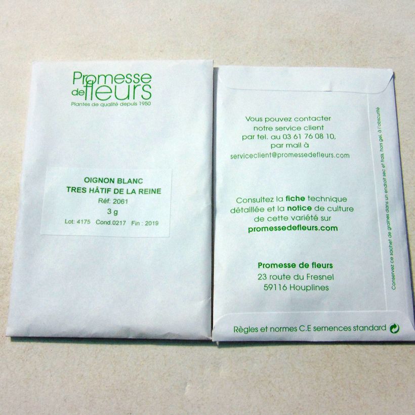 Voorbeeld van een exemplaar van Witte ui Zeer vroege witte van de Koningin het zakje met 600 zaden (3g) zoals geleverd