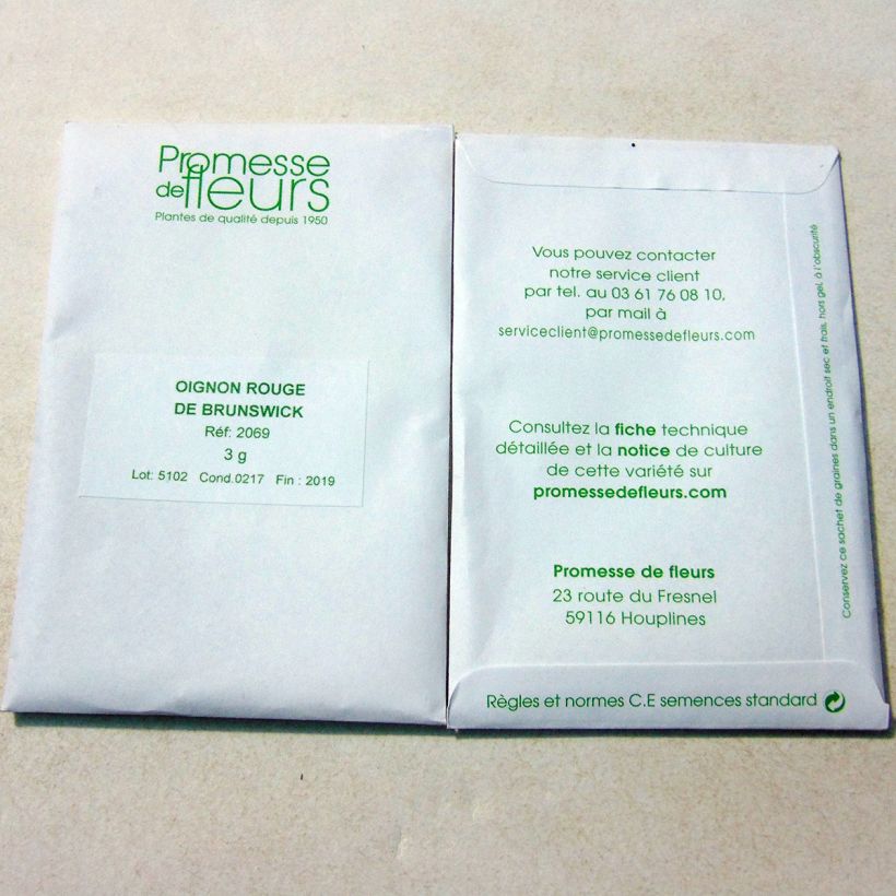 Voorbeeld van een exemplaar van Rode ui Donkerrode van Brunswick het zakje met 600 zaden (3g) zoals geleverd