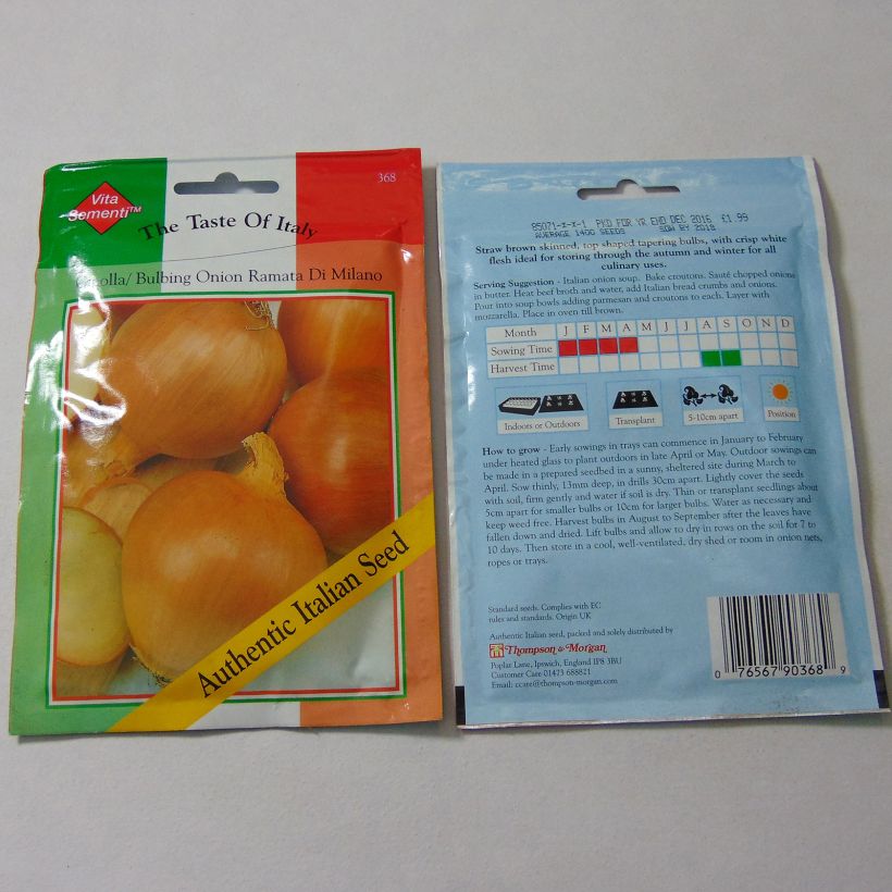 Voorbeeld van een exemplaar van Gele ui Ramata di Milano het zakje met 1400 zaden zoals geleverd