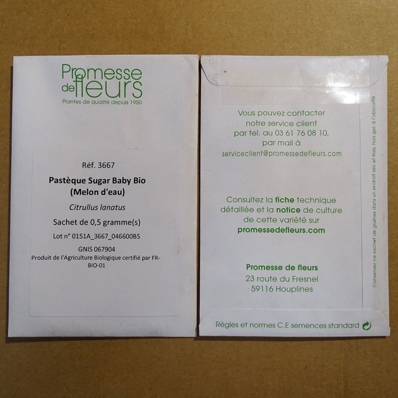 Voorbeeld van een exemplaar van Watermeloen Sugar Baby BIO het zakje met 20 zaden (1g) zoals geleverd