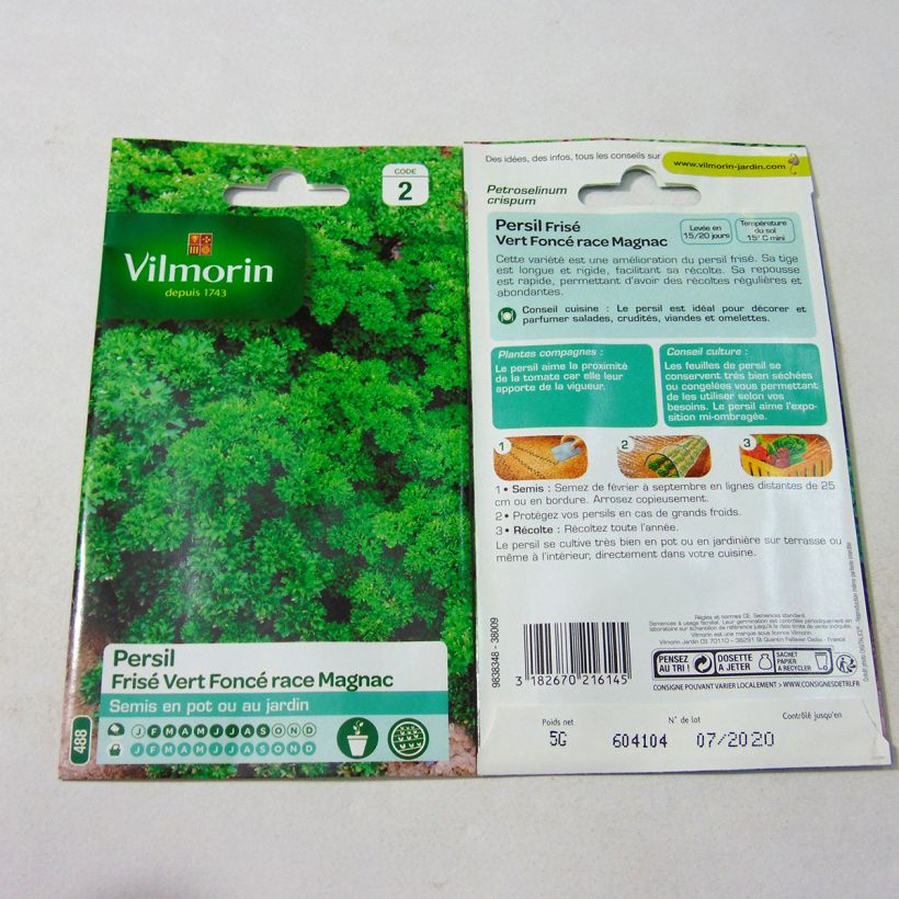 Voorbeeld van een exemplaar van Krulpeterselie Magnac - Vilmorin het zakje met 3000 zaden (5g) zoals geleverd