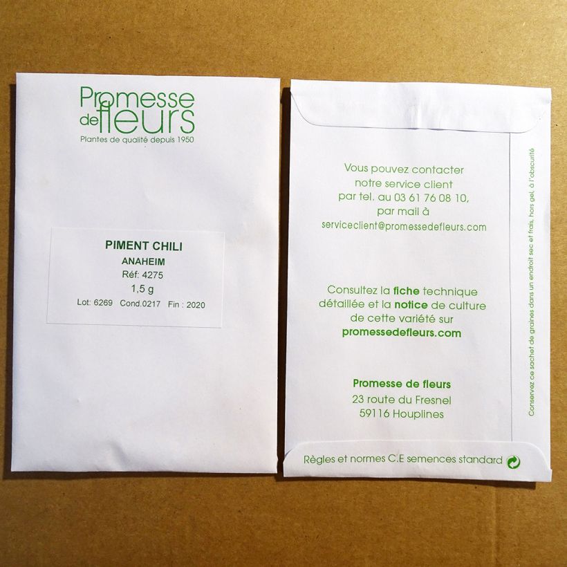 Voorbeeld van een exemplaar van Chilipeper Anaheim het zakje met 180 zaden (1,5g) zoals geleverd