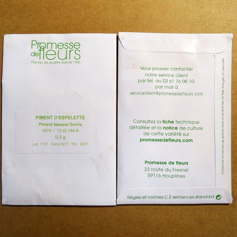 Voorbeeld van een exemplaar van Espelettepeper Gorria het zakje met 25 zaden zoals geleverd