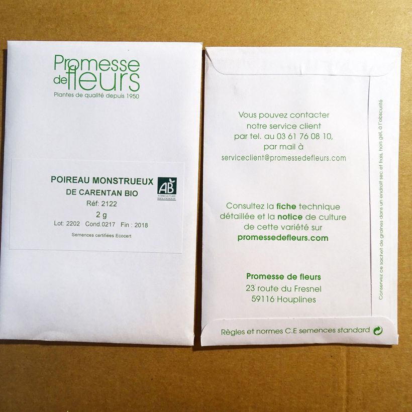 Voorbeeld van een exemplaar van Prei Reuzenmonster van Carentan BIO het zakje met 500 zaden (2g) zoals geleverd