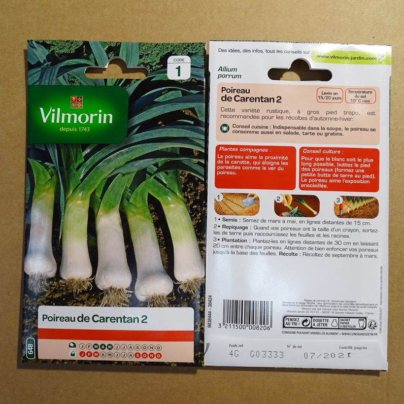 Voorbeeld van een exemplaar van Prei Carentan 2 - Vilmorin het zakje met 1000 zaden (4g) zoals geleverd