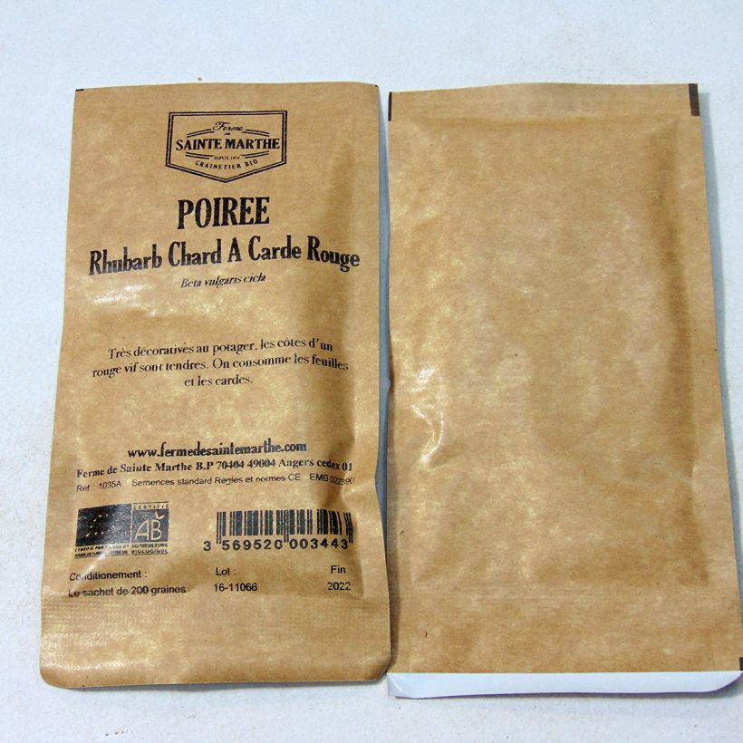 Example of Snijbiet Rhubarb Chard BIO - Ferme de Sainte Marthe het zakje met 100 zaden (4g) as you get
