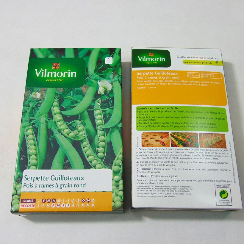 Voorbeeld van een exemplaar van Rijsdoperwt Serpette Guilloteaux - Vilmorin het zakje met 600 zaden (200g) zoals geleverd