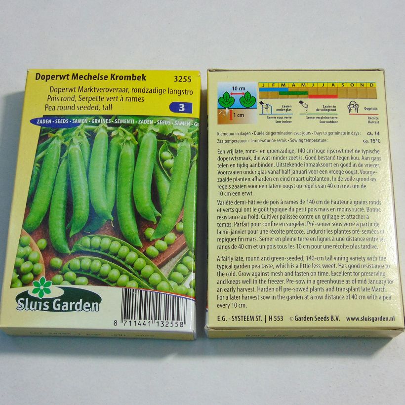 Voorbeeld van een exemplaar van Stokerwt Mechelse Krombek het zakje met 255 zaden (85g) zoals geleverd