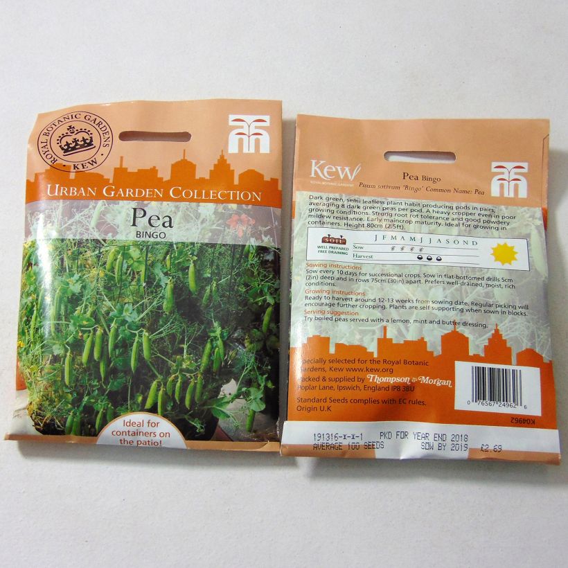 Voorbeeld van een exemplaar van Doperwt Bingo het zakje met 100 zaden zoals geleverd