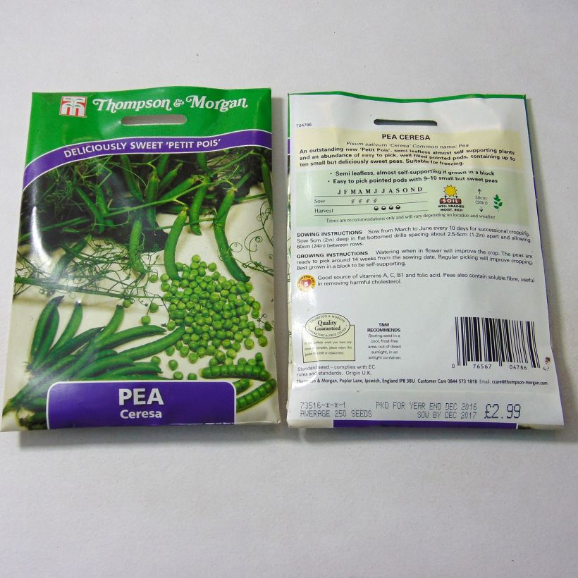 Voorbeeld van een exemplaar van Doperwt Ceresa het zakje met 250 zaden zoals geleverd