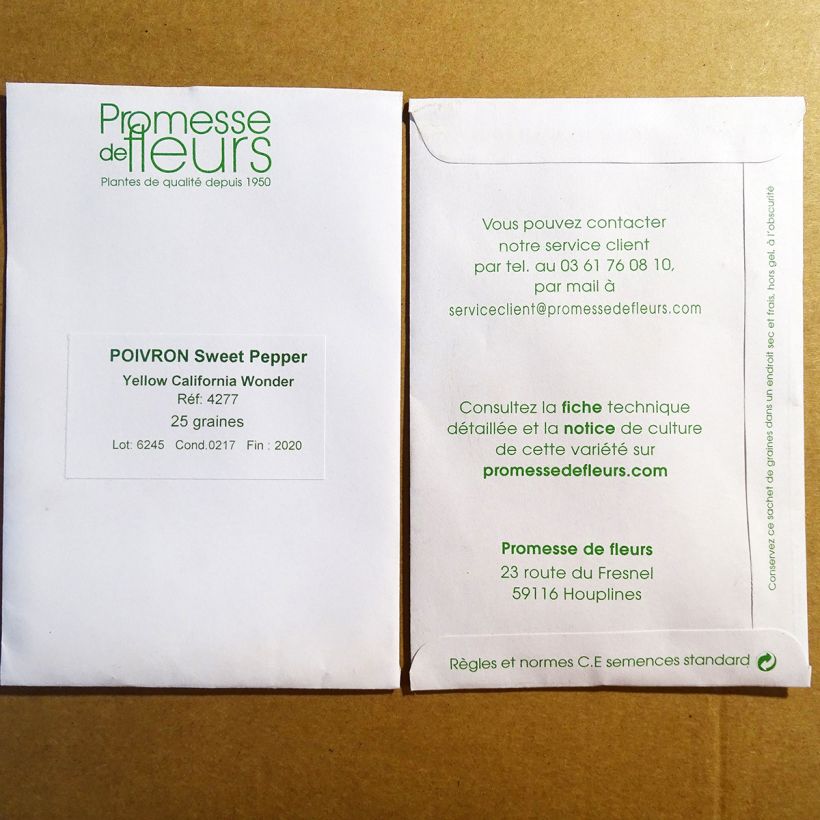 Voorbeeld van een exemplaar van Paprika Yellow California Wonder het zakje met 50 zaden (0,2g) zoals geleverd