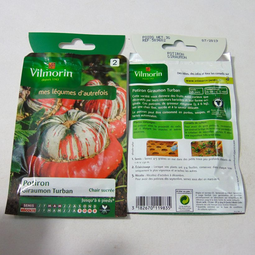 Voorbeeld van een exemplaar van Tulbandpompoen Giraumon Turban - Vilmorin het zakje met 18 zaden (3g) zoals geleverd