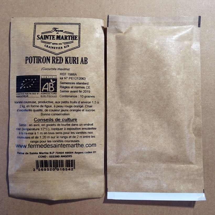Example of Pompoen Red Kuri BIO - Ferme de Sainte Marthe het zakje met 15 zaden as you get