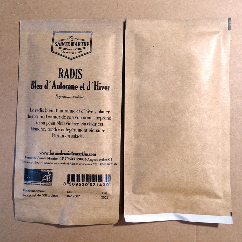 Example of Blauwe herfstradijs en winterradijs BIO - Ferme de Sainte Marthe het zakje met 500 zaden as you get