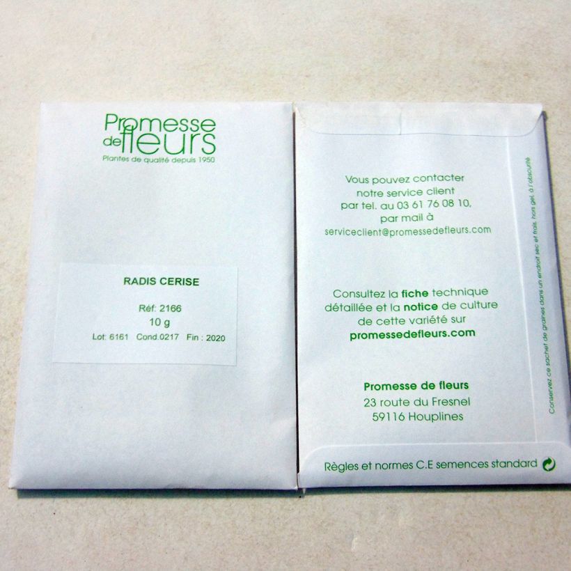 Voorbeeld van een exemplaar van Radijs Cherry het zakje met 1000 zaden (10g) zoals geleverd