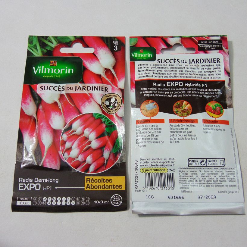 Voorbeeld van een exemplaar van Radijs Expo F1 - Vilmorin het zakje met 800 zaden (10g) zoals geleverd