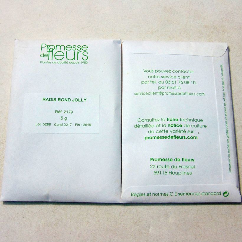 Voorbeeld van een exemplaar van Radijs Jolly het zakje met 500 zaden (5g) zoals geleverd