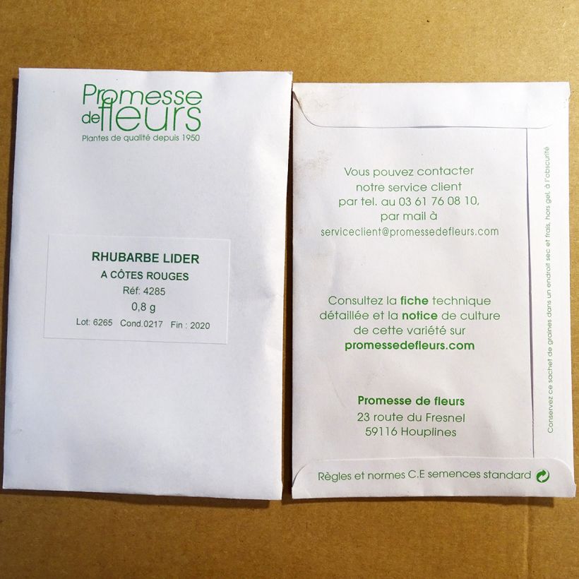 Voorbeeld van een exemplaar van Rabarber Lider het zakje met 40-50 zaden (0,8g) zoals geleverd