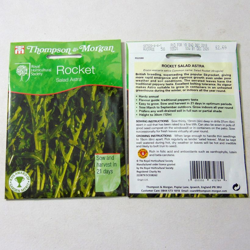 Voorbeeld van een exemplaar van Rucola Astra het zakje met 750 zaden zoals geleverd
