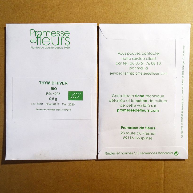 Voorbeeld van een exemplaar van Echte tijm BIO - Thymus vulgaris het zakje met 2500 zaden (0,5g) zoals geleverd
