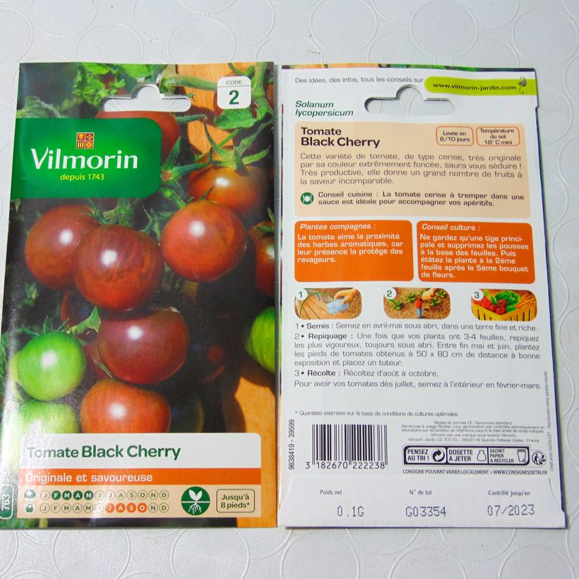 Voorbeeld van een exemplaar van CherrytomaatBlack Cherry - Vilmorin het zakje met 30 zaden (0,1g) zoals geleverd