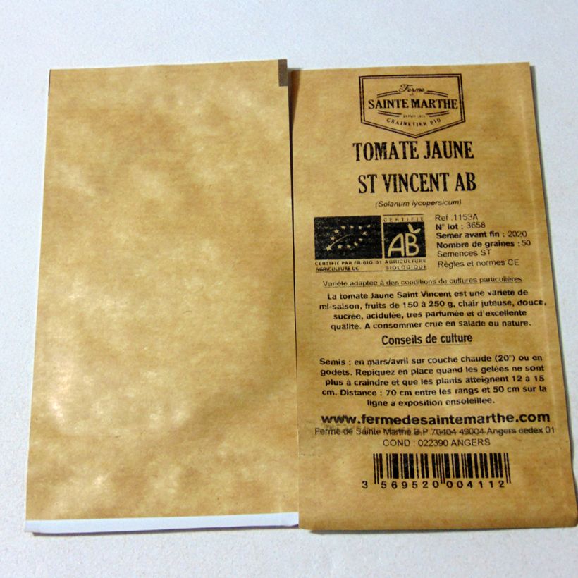 Voorbeeld van een exemplaar van Tomaat Gele Sint-Vincent BIO - Ferme de Sainte Marthe het zakje met 50 zaden zoals geleverd