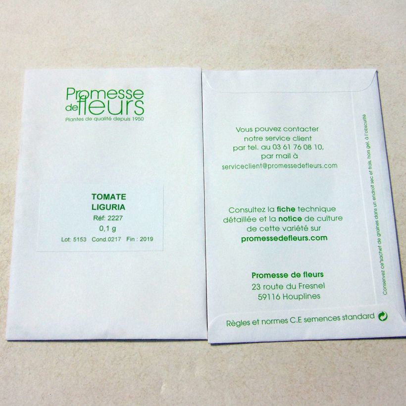 Voorbeeld van een exemplaar van Tomaat Liguria het zakje met 30 zaden (0,1g) zoals geleverd