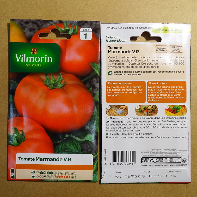 Voorbeeld van een exemplaar van Vleestomaat Marmande - Vilmorin het zakje met 450 zaden (1.5g) zoals geleverd