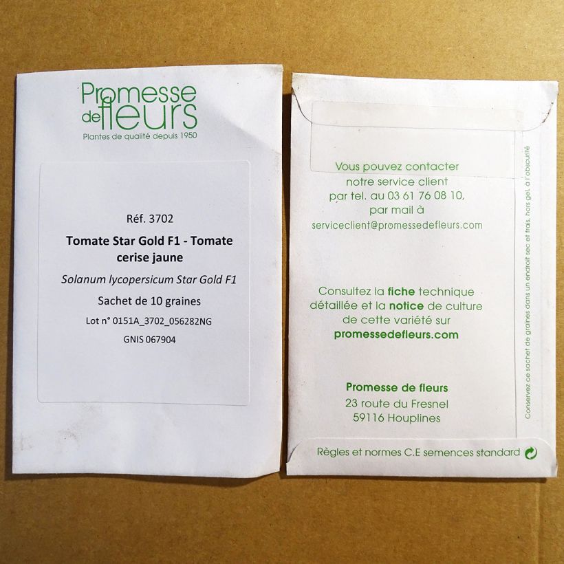Voorbeeld van een exemplaar van Cherrytomaat Star Gold F1 het zakje met 10 zaden zoals geleverd
