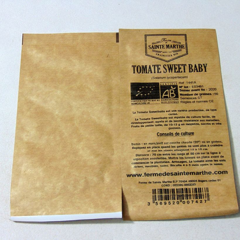Voorbeeld van een exemplaar van CherrytomaatSweetbaby BIO - Ferme de Sainte Marthe het zakje met 50 zaden zoals geleverd