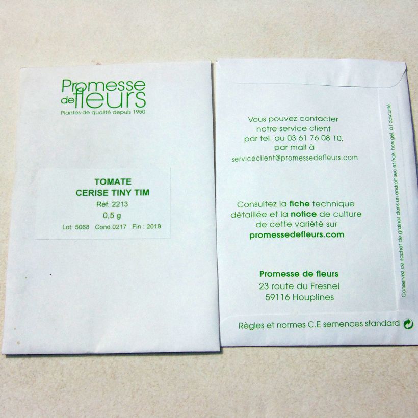 Voorbeeld van een exemplaar van CherrytomaatTiny Tim het zakje met 250 zaden (0,5g) zoals geleverd