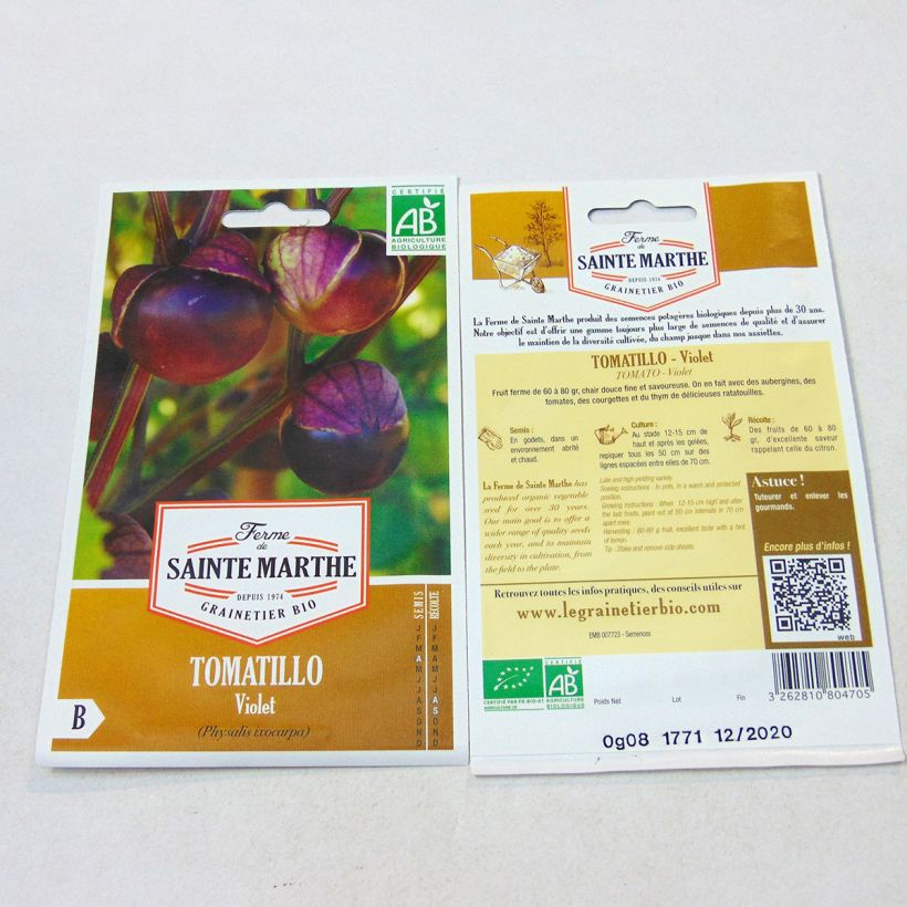 Example of Tomatillo Violet BIO - Ferme de Sainte Marthe het zakje met 30 zaden as you get