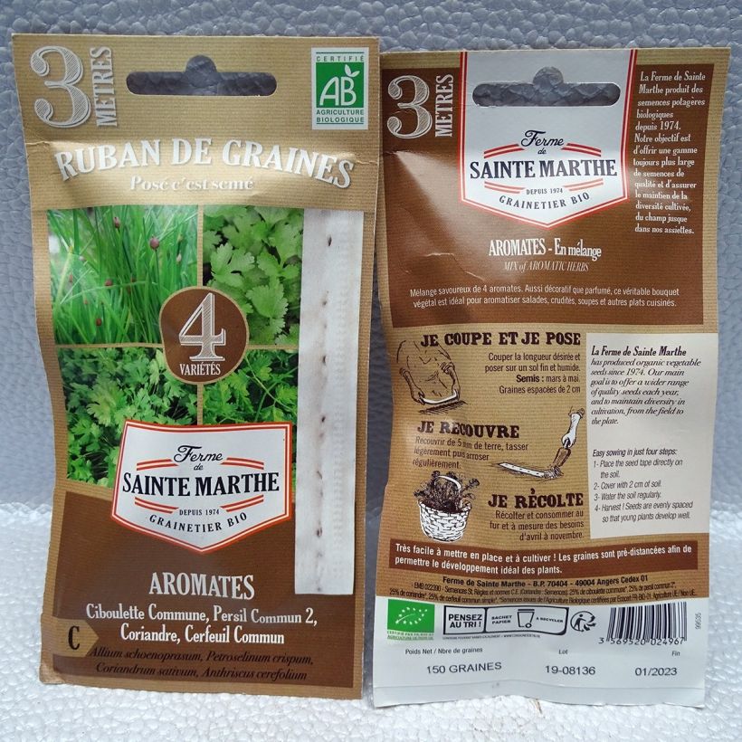 Kruidenlintkaart Mix (Bieslook - Peterselie 2 - Koriander - Kervel) - Biologisch - Ferme de Sainte Marthe (Bloei)